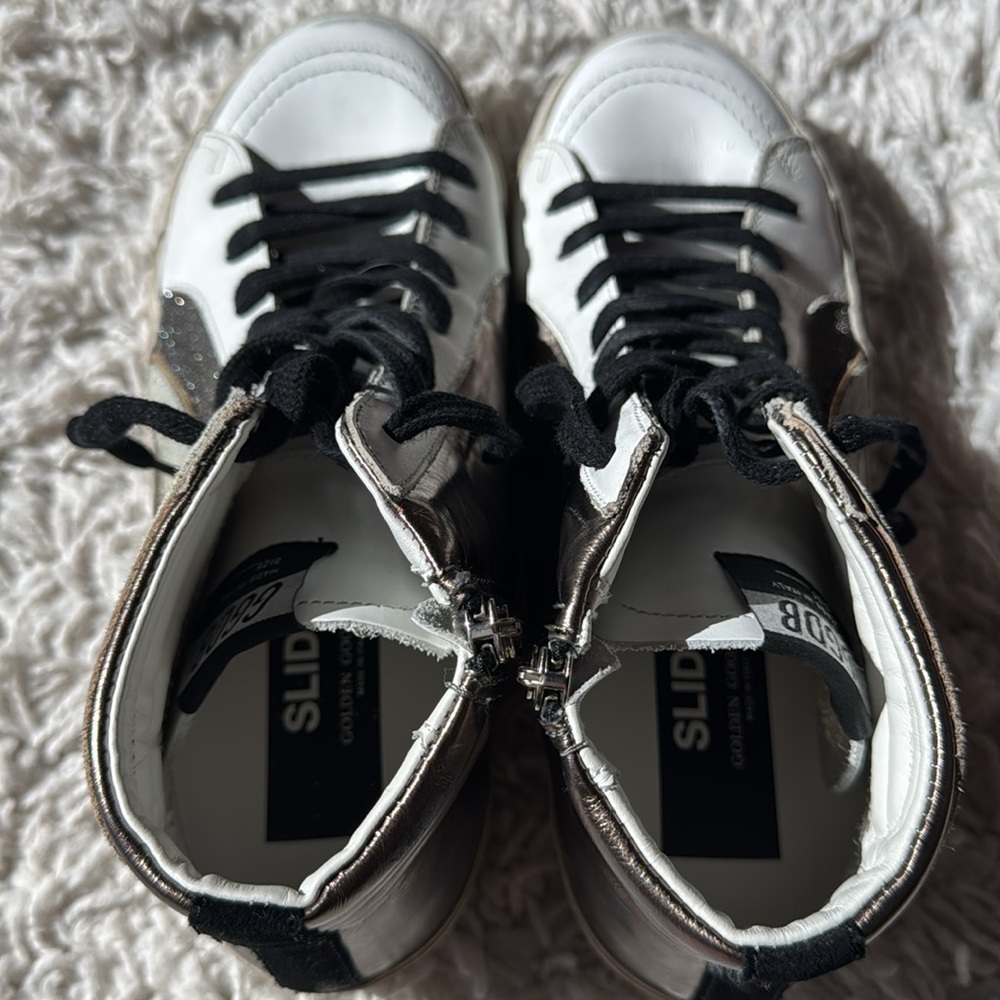 Golden Goose White and Silver High-Top Sneakers - Picture 2 of 11